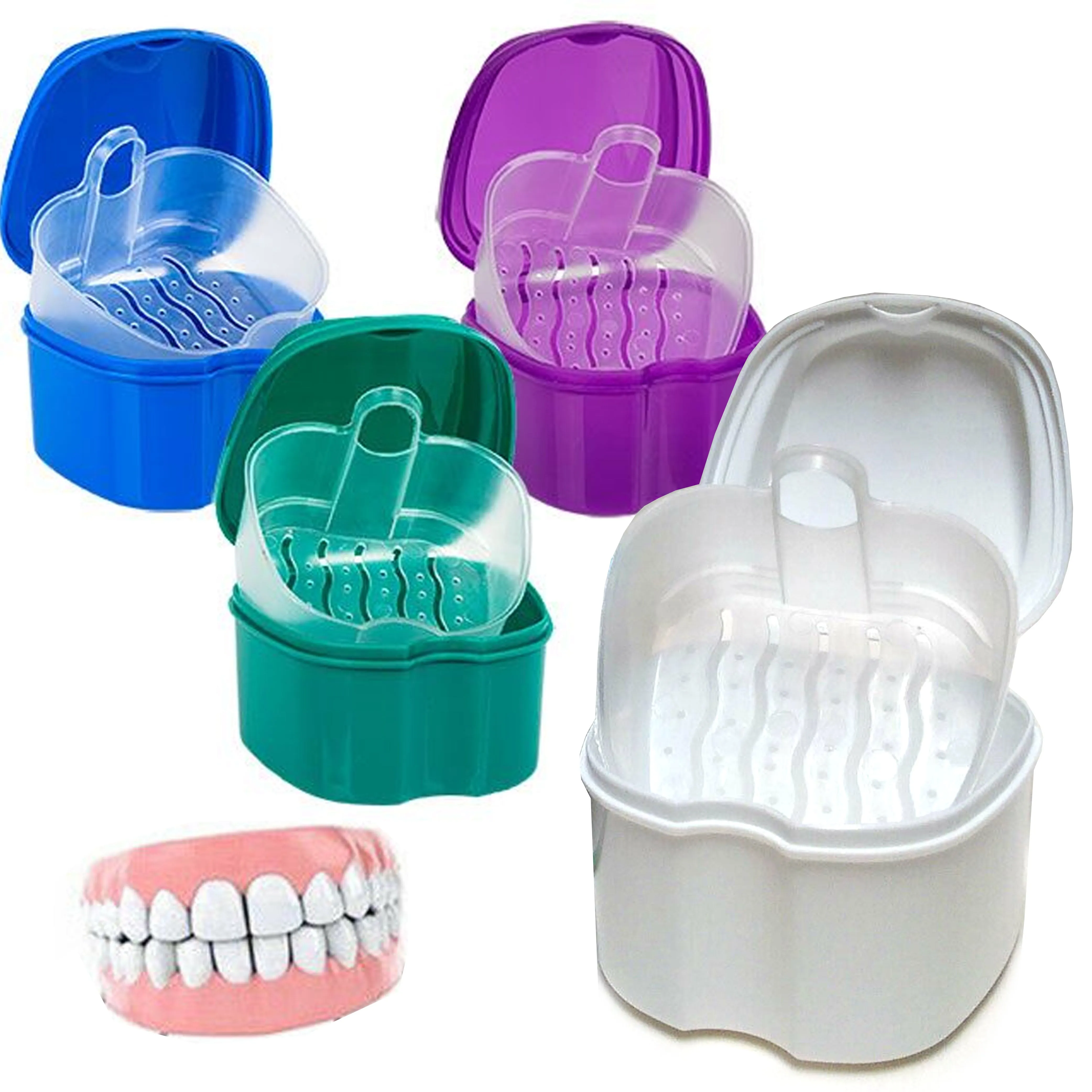 2 Pk Denture Bath Storage Retainer Box Orthodontic Mouth Guard Dental Container