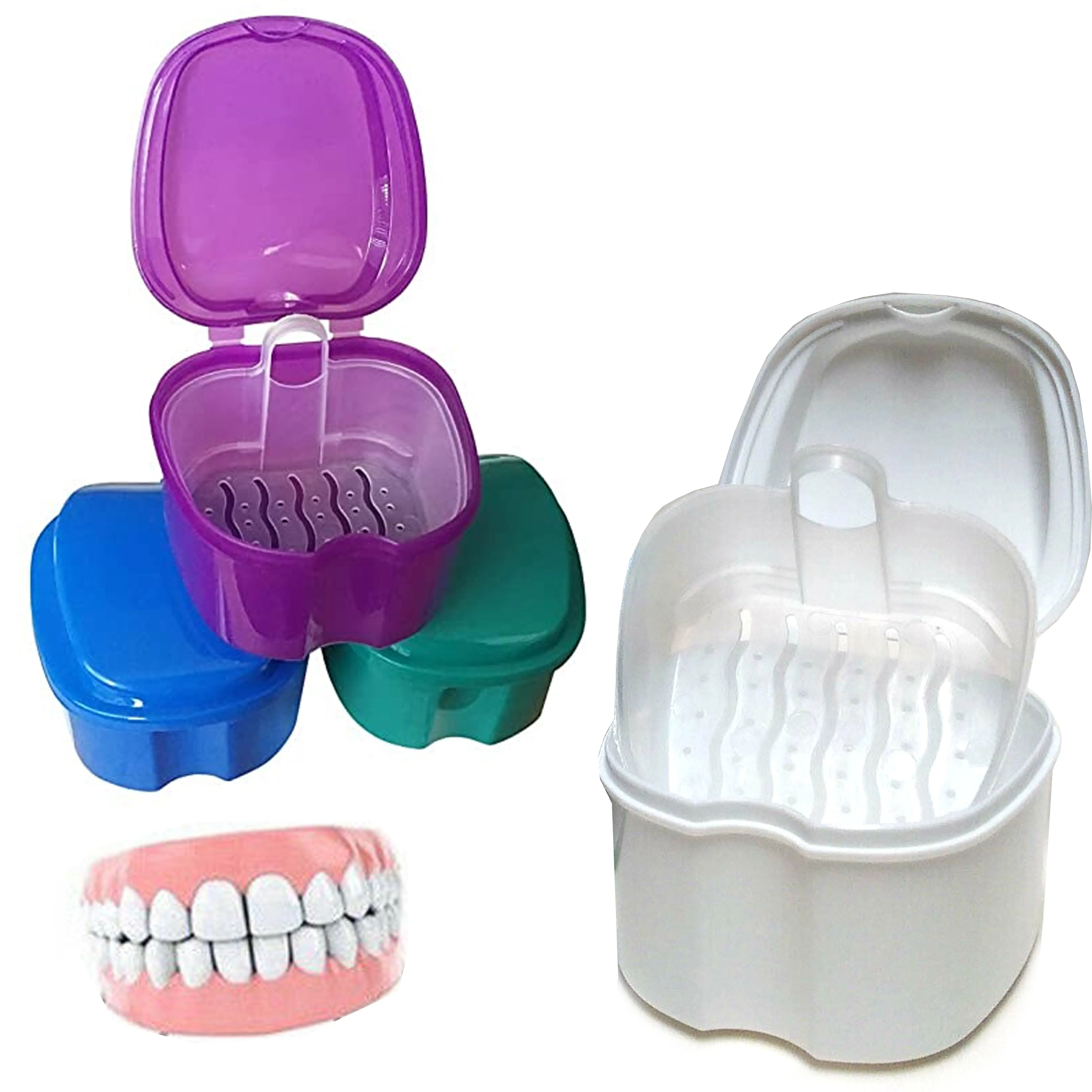 2 Pk Denture Bath Storage Retainer Box Orthodontic Mouth Guard Dental Container