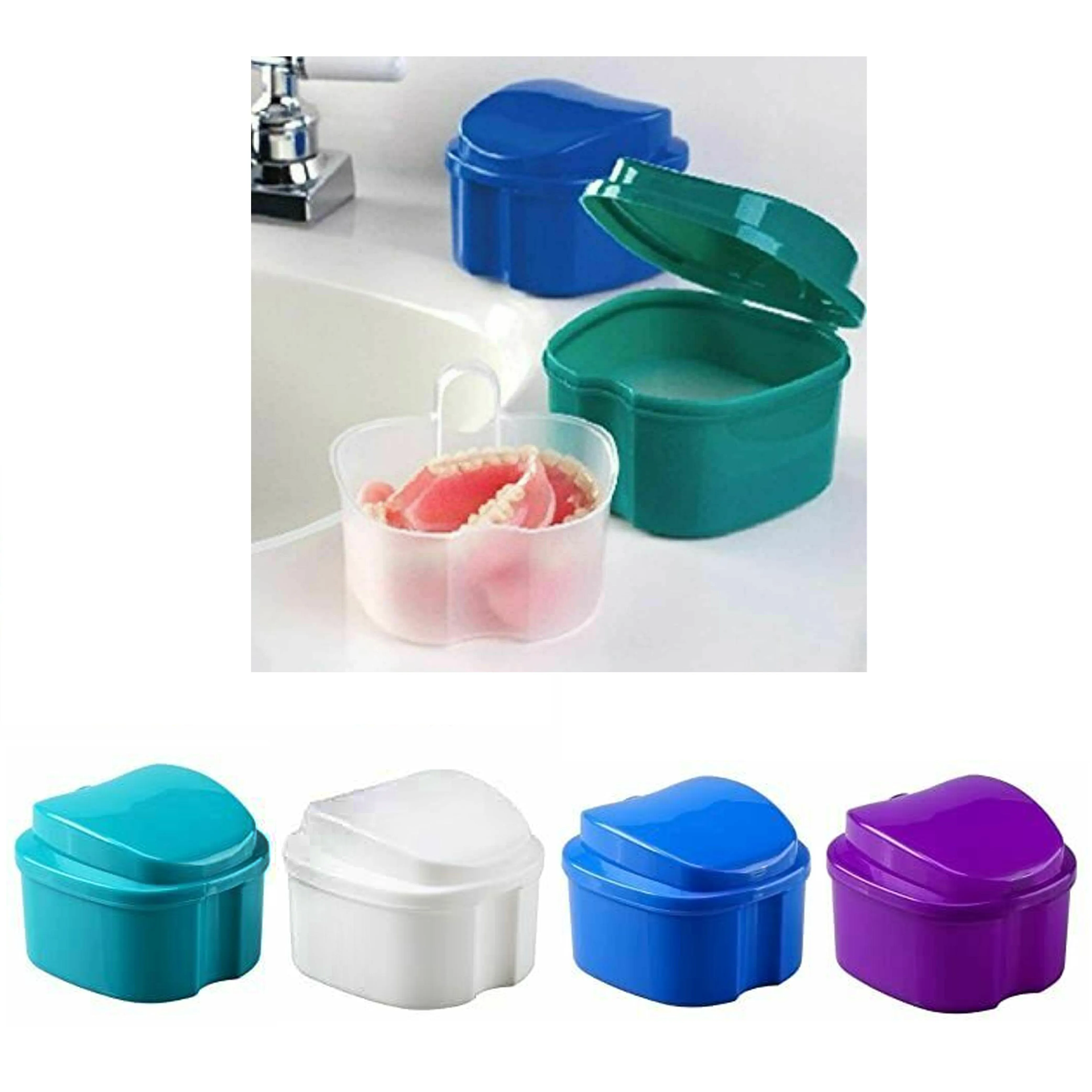 2 Pk Denture Bath Storage Retainer Box Orthodontic Mouth Guard Dental Container