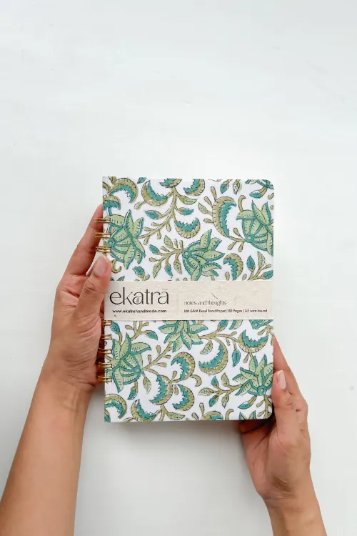A5 Wire Bound Ruled Journal By Ekatra - Green Floral ( Set Of 2 )