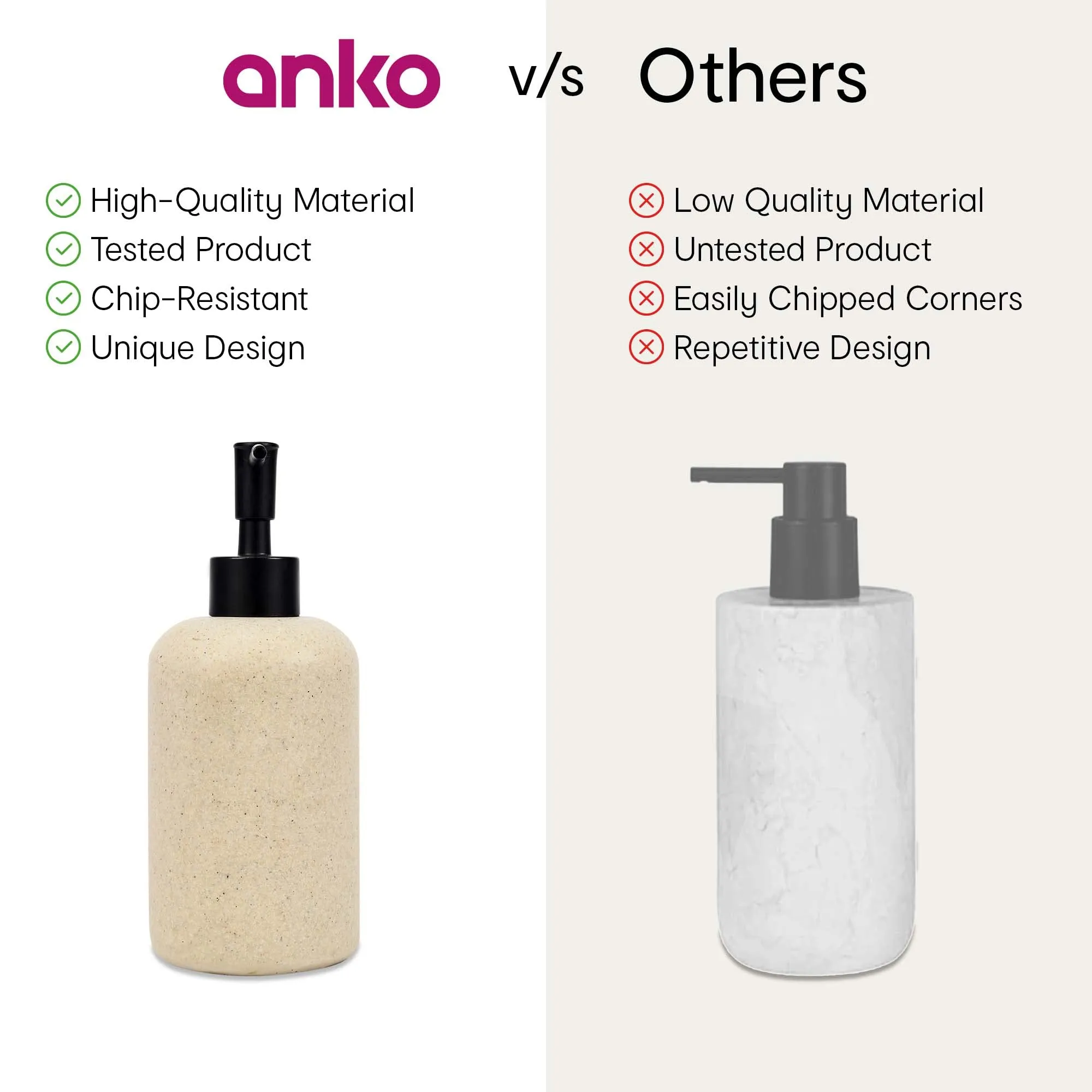Anko 400 ml Beige Polyresin Liquid Soap Dispenser For Bathroom | Handwash Dispenser | Bathroom Accessories | Soap Dispenser For Kitchen
