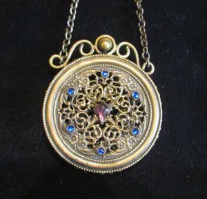 Antique Jeweled Ormolu Vinaigrette 1800s Scent Sachet Chatelaine Compact Extremely Rare