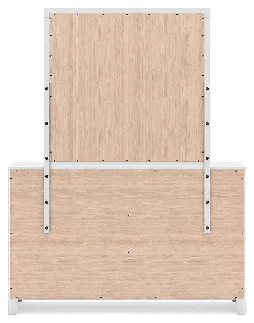 Binterglen Twin Panel Bed with Mirrored Dresser, Chest and Nightstand in White