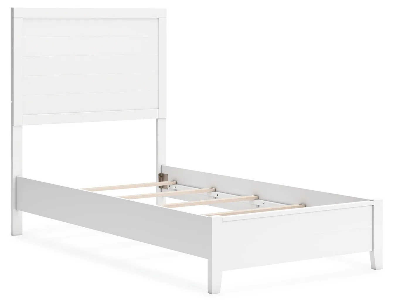 Binterglen Twin Panel Bed with Mirrored Dresser, Chest and Nightstand in White