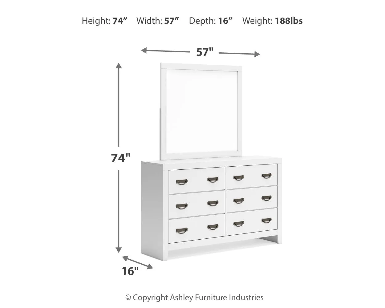 Binterglen Twin Panel Bed with Mirrored Dresser, Chest and Nightstand in White