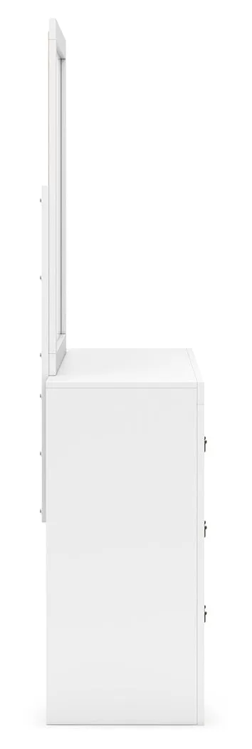 Binterglen Twin Panel Bed with Mirrored Dresser, Chest and Nightstand in White