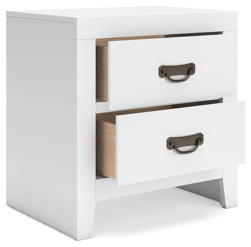 Binterglen Twin Panel Bed with Mirrored Dresser, Chest and Nightstand in White