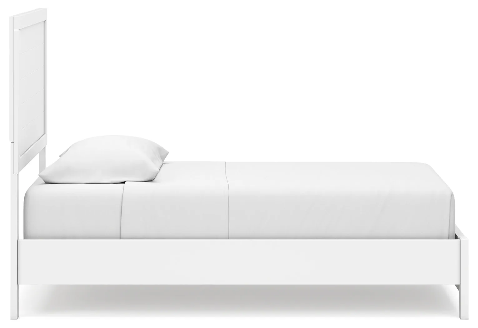 Binterglen Twin Panel Bed with Mirrored Dresser, Chest and Nightstand in White