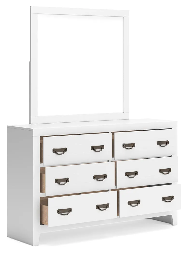 Binterglen Twin Panel Bed with Mirrored Dresser, Chest and Nightstand in White