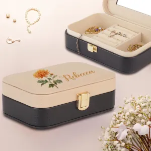 Birth Month Flower Personalized Name Two Tone Jewelry Box Custom Flower Birthday Gift for Her Travel Jewelry Organizer Mom Birthday Gift