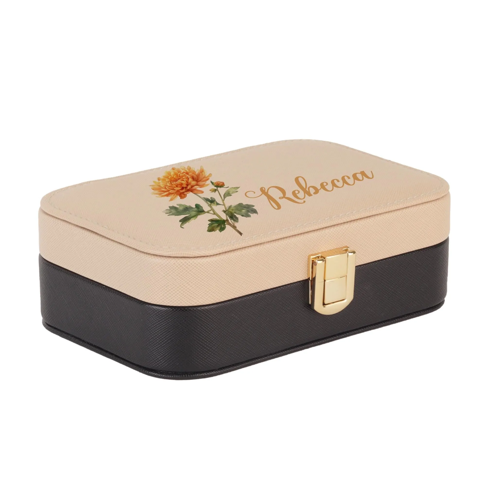 Birth Month Flower Personalized Name Two Tone Jewelry Box Custom Flower Birthday Gift for Her Travel Jewelry Organizer Mom Birthday Gift