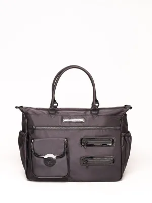 Black Nylon Pocket And Zip Baby Bag With Matte Black Hardware