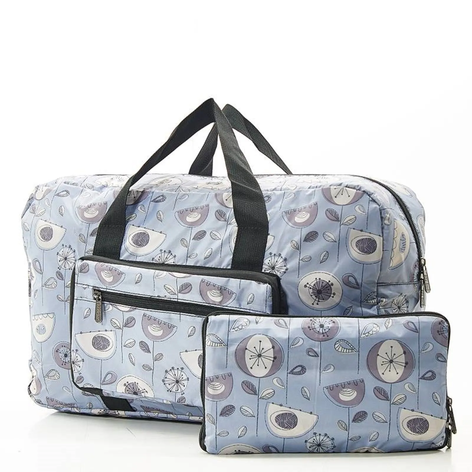 Eco Chic Lightweight Foldable Holdall 1950s Flower (Grey)
