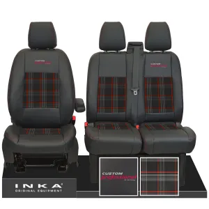Ford Transit Custom INKA Professional Front 1 2 Tartan Leatherette Tailored Seat Covers Black MY-12-23 (Choice of 7 Colours)