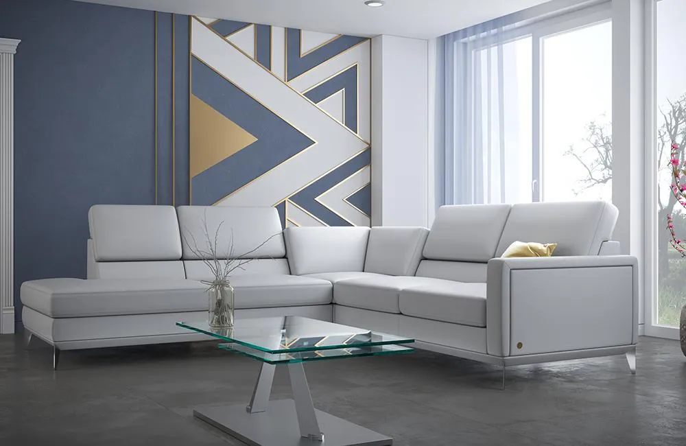 Frankfurt Light Gray Leather Sectional