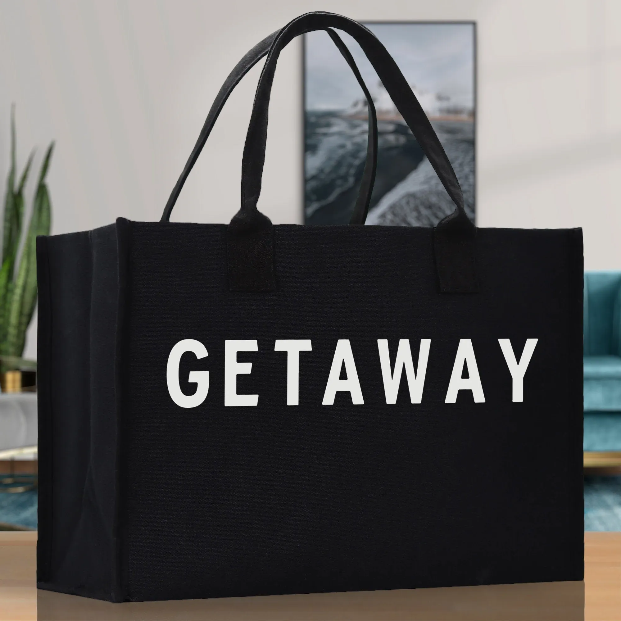 Getaway Cotton Canvas Chic Beach Tote Bag Multipurpose Tote Weekender Tote Gift for Her Outdoor Tote Vacation Tote Large Beach Bag