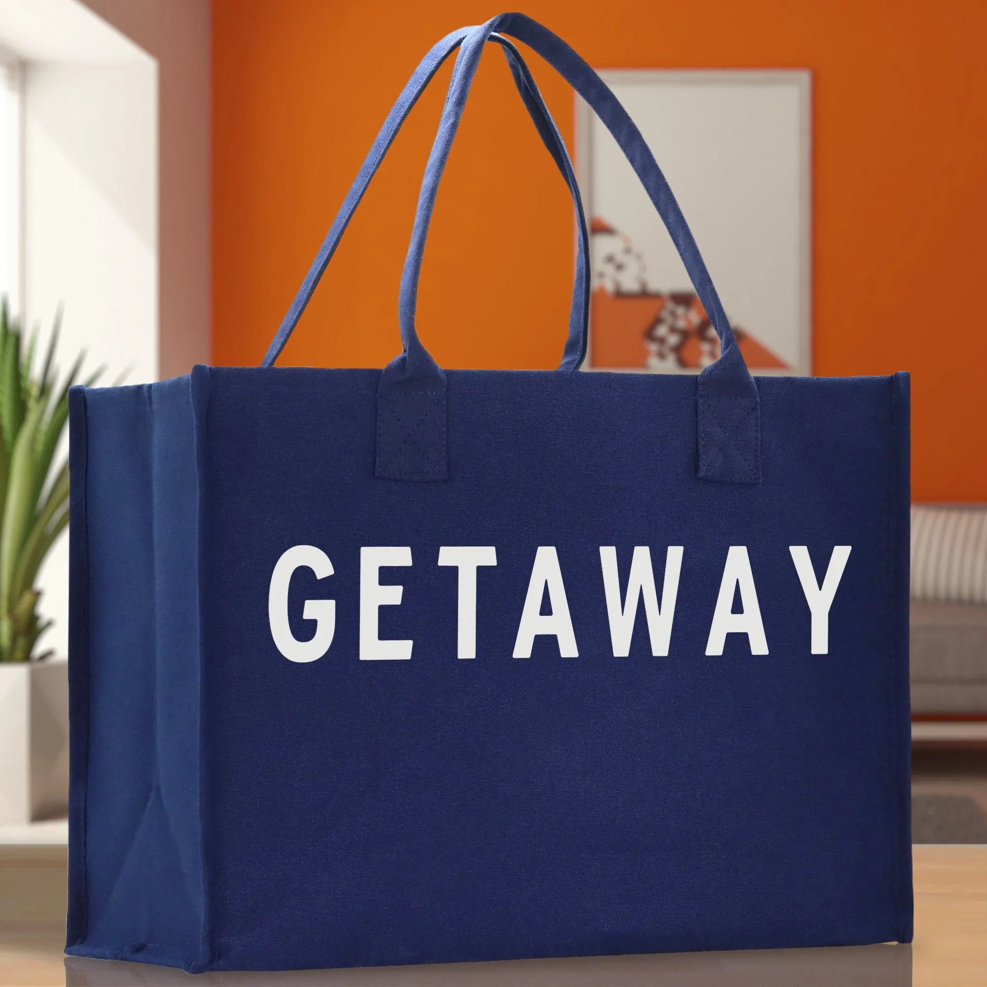 Getaway Cotton Canvas Chic Beach Tote Bag Multipurpose Tote Weekender Tote Gift for Her Outdoor Tote Vacation Tote Large Beach Bag
