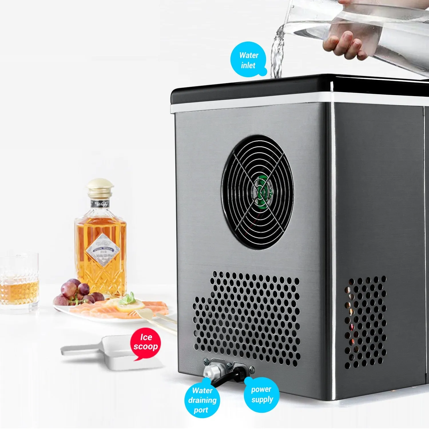 Hommoo Cube Ice Machine, Compact Portable Ice Maker with LCD Screen Display