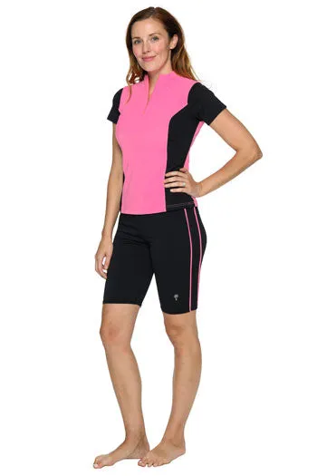 Knee Length Swim Shorts with Accent Piping - Chlorine Proof