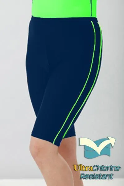 Knee Length Swim Shorts with Accent Piping - Chlorine Proof