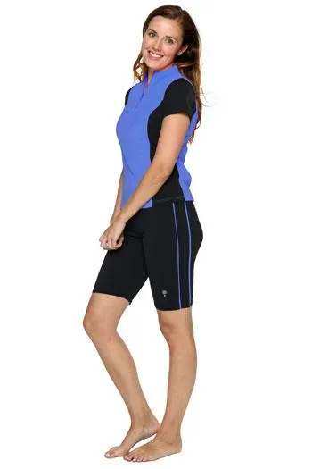 Knee Length Swim Shorts with Accent Piping - Chlorine Proof