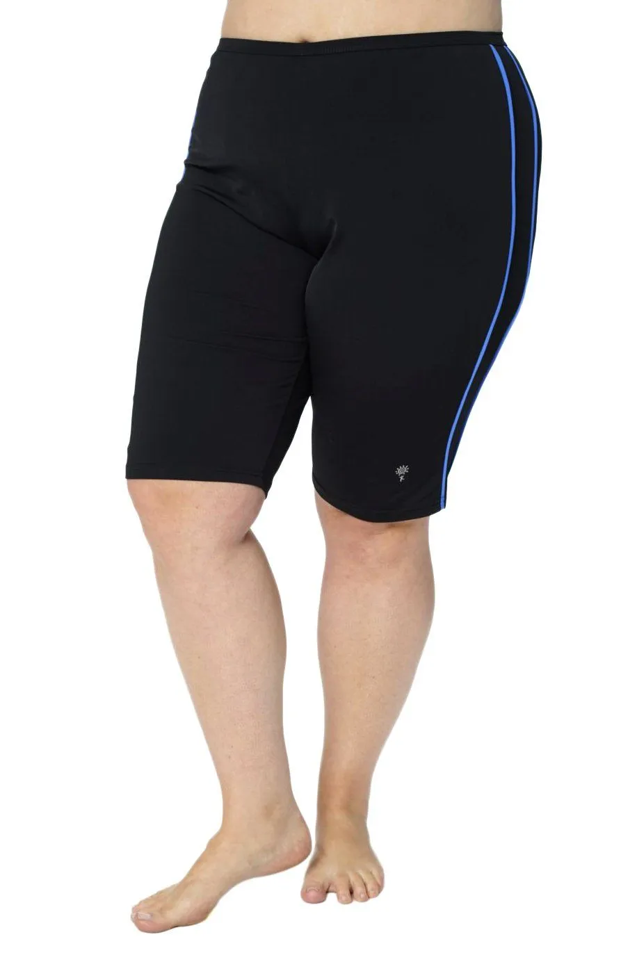 Knee Length Swim Shorts with Accent Piping - Chlorine Proof