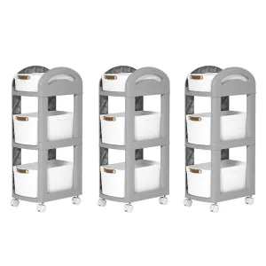 Kuber Industries Pack of 3 Multipurpose Trolley Storage Organiser | 3 Layer Shelf | Trolley with Wheels for Kitchen Accessories | Large Capacity, Easy installation, Space Saving | 812|Gray