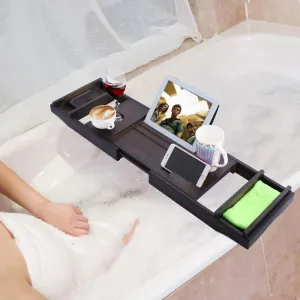 Large Spacious Bamboo Bathtub Caddy Tray