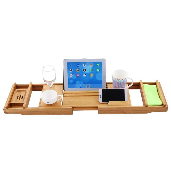 Large Spacious Bamboo Bathtub Caddy Tray