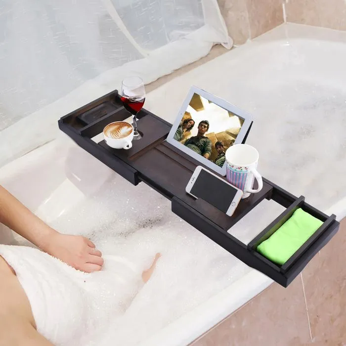 Large Spacious Bamboo Bathtub Caddy Tray