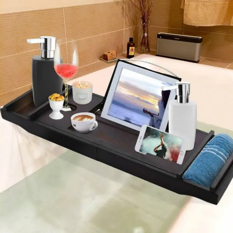Large Spacious Bamboo Bathtub Caddy Tray