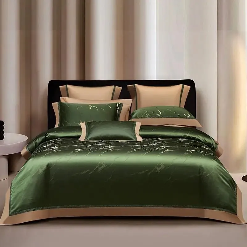 Silk-Like Satin 4-Piece Duvet Cover Set with Double Stitching & Pillowcases