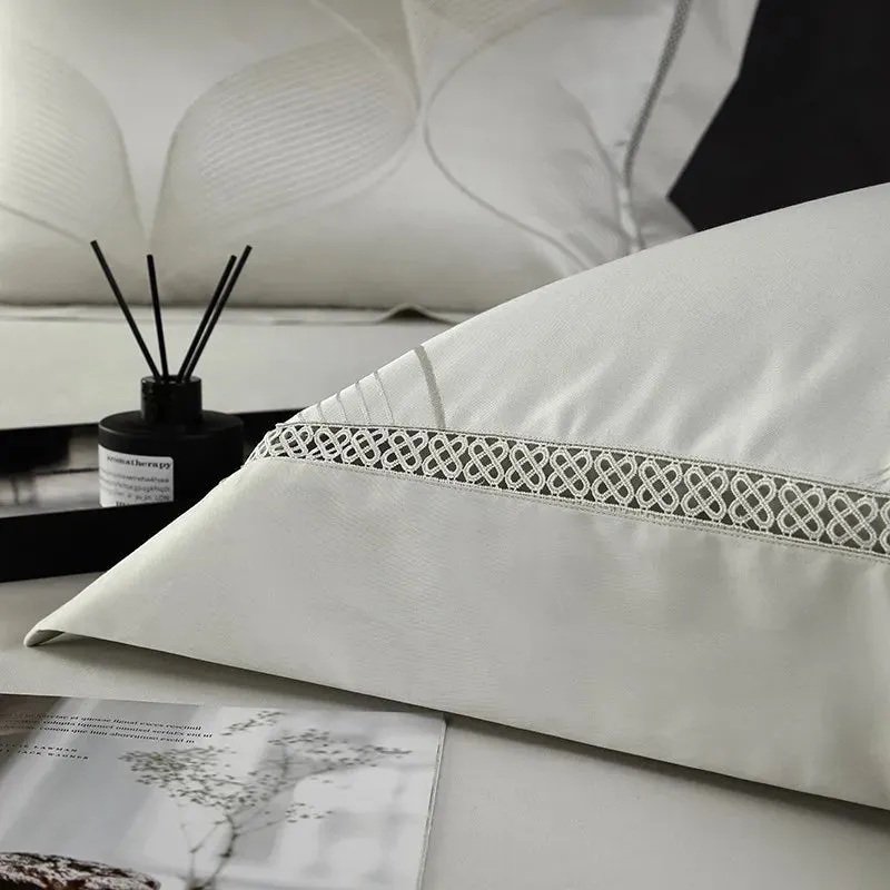 Silk-Like Satin 4-Piece Duvet Cover Set with Double Stitching & Pillowcases