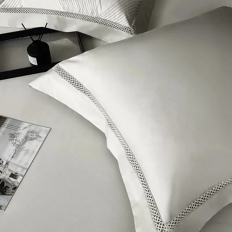 Silk-Like Satin 4-Piece Duvet Cover Set with Double Stitching & Pillowcases