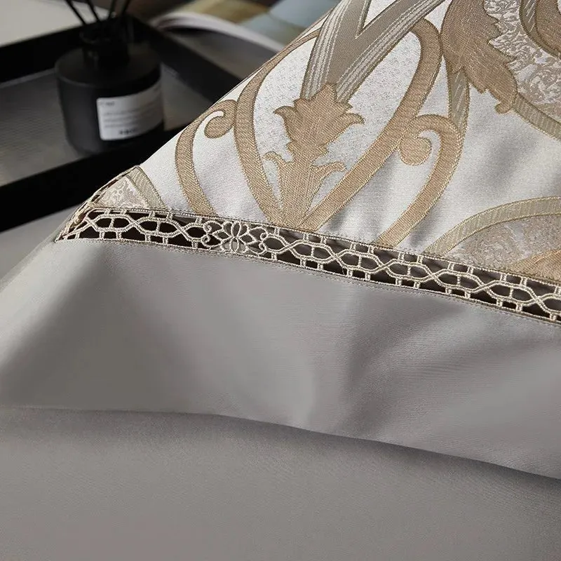 Silk-Like Satin 4-Piece Duvet Cover Set with Double Stitching & Pillowcases