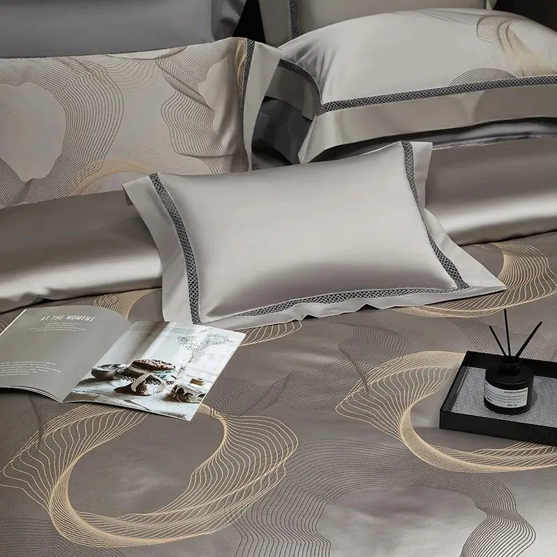 Silk-Like Satin 4-Piece Duvet Cover Set with Double Stitching & Pillowcases