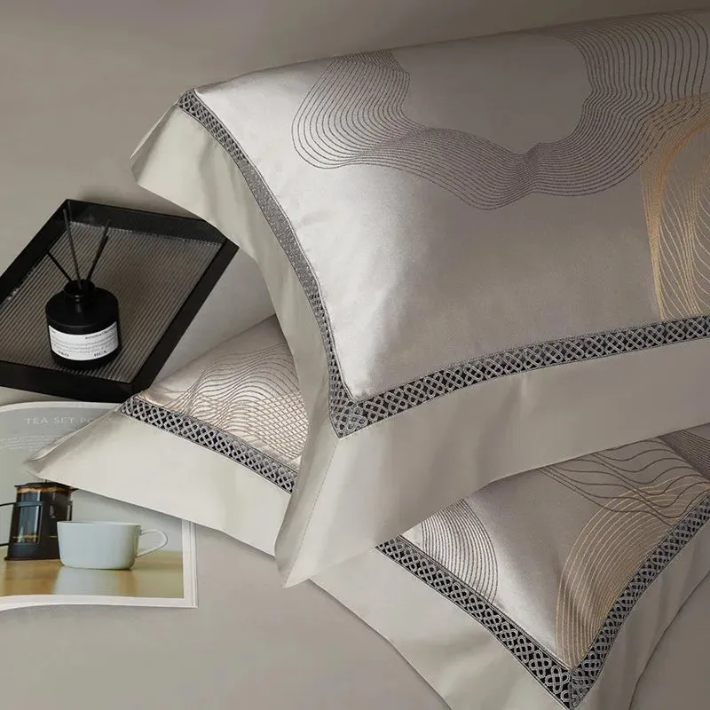 Silk-Like Satin 4-Piece Duvet Cover Set with Double Stitching & Pillowcases