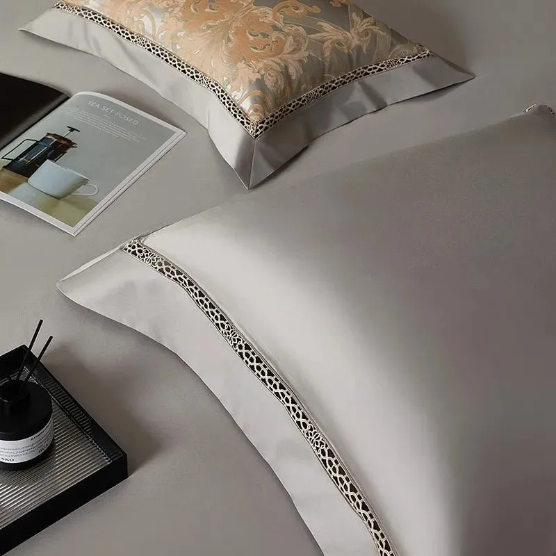 Silk-Like Satin 4-Piece Duvet Cover Set with Double Stitching & Pillowcases