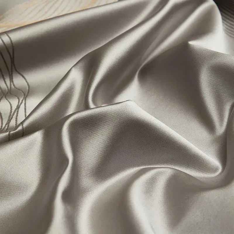 Silk-Like Satin 4-Piece Duvet Cover Set with Double Stitching & Pillowcases