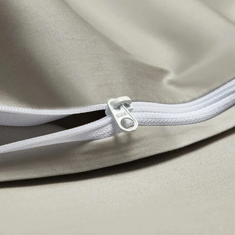Silk-Like Satin 4-Piece Duvet Cover Set with Double Stitching & Pillowcases