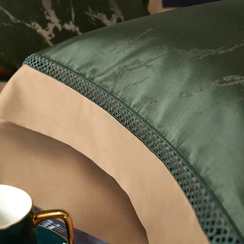 Silk-Like Satin 4-Piece Duvet Cover Set with Double Stitching & Pillowcases