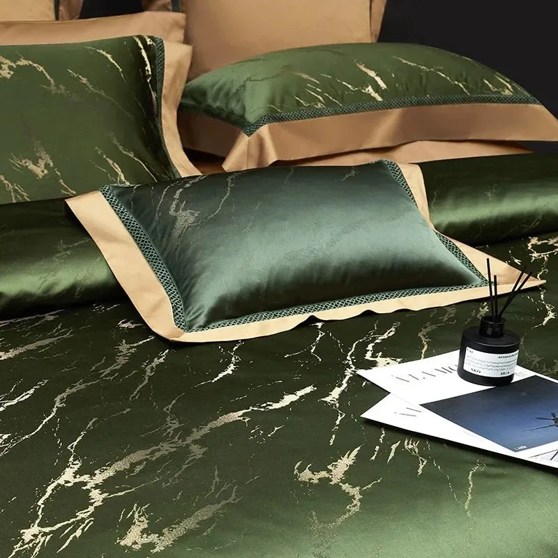 Silk-Like Satin 4-Piece Duvet Cover Set with Double Stitching & Pillowcases