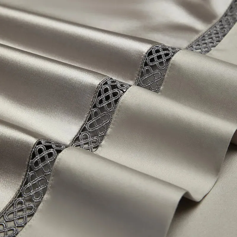 Silk-Like Satin 4-Piece Duvet Cover Set with Double Stitching & Pillowcases
