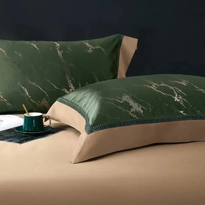 Silk-Like Satin 4-Piece Duvet Cover Set with Double Stitching & Pillowcases