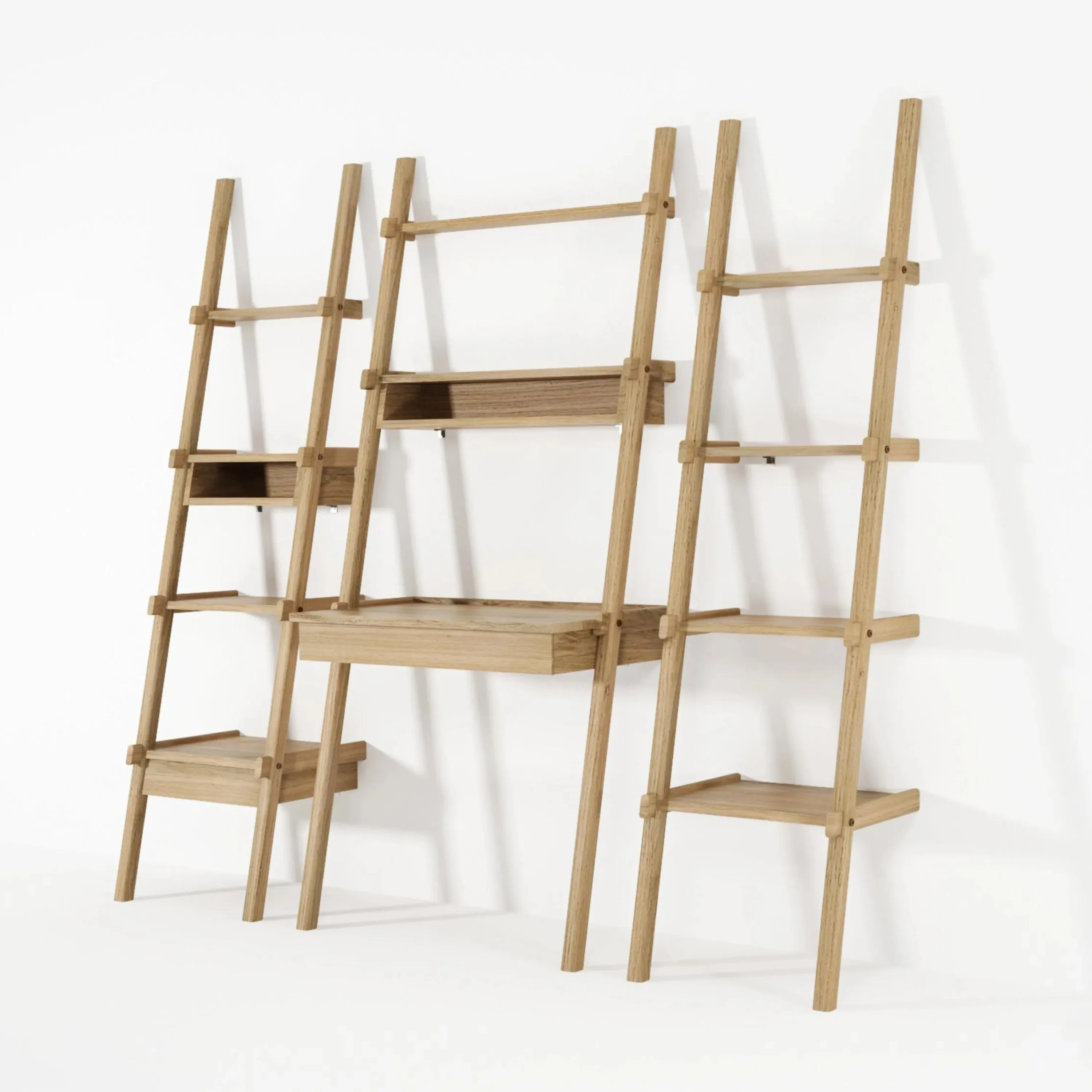 Simply City Ladder Shelves w/Drawer Desk & Niche - Oak