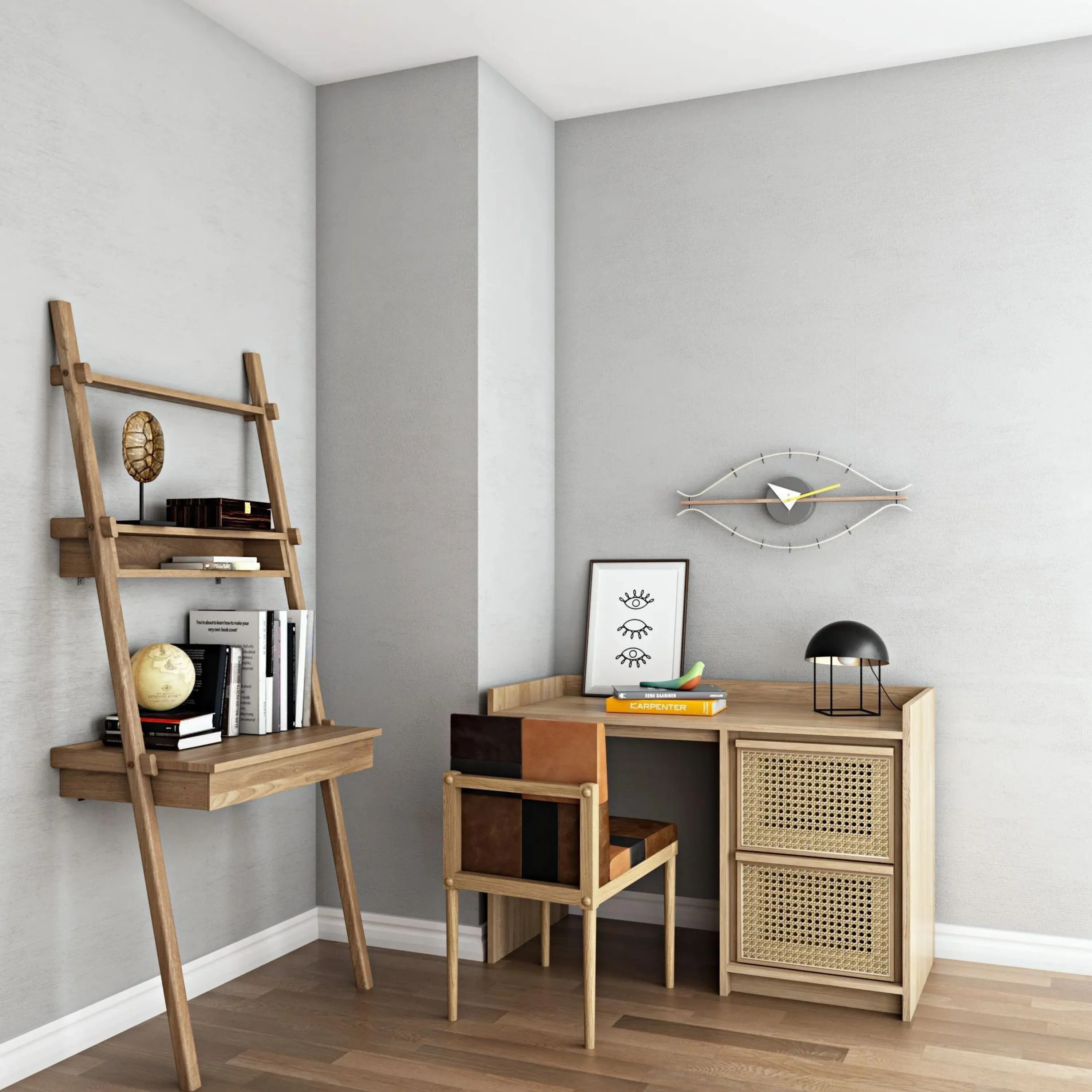 Simply City Ladder Shelves w/Drawer Desk & Niche - Oak