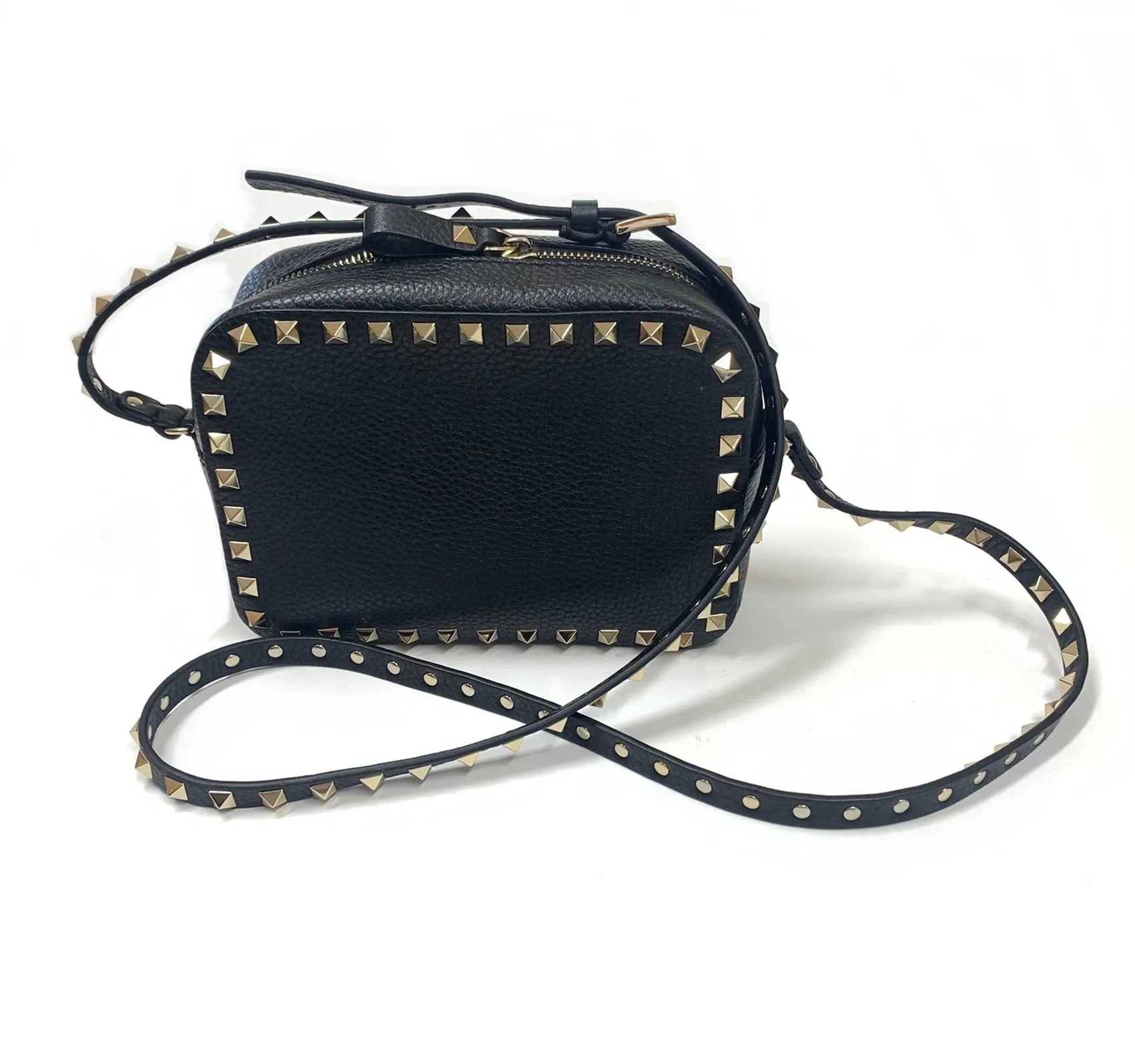 VALENTINO GARAVANI ROCKSTUDS ROLLING CAMERA CROSSBODY GRAINY CALFSKIN HANDBAG