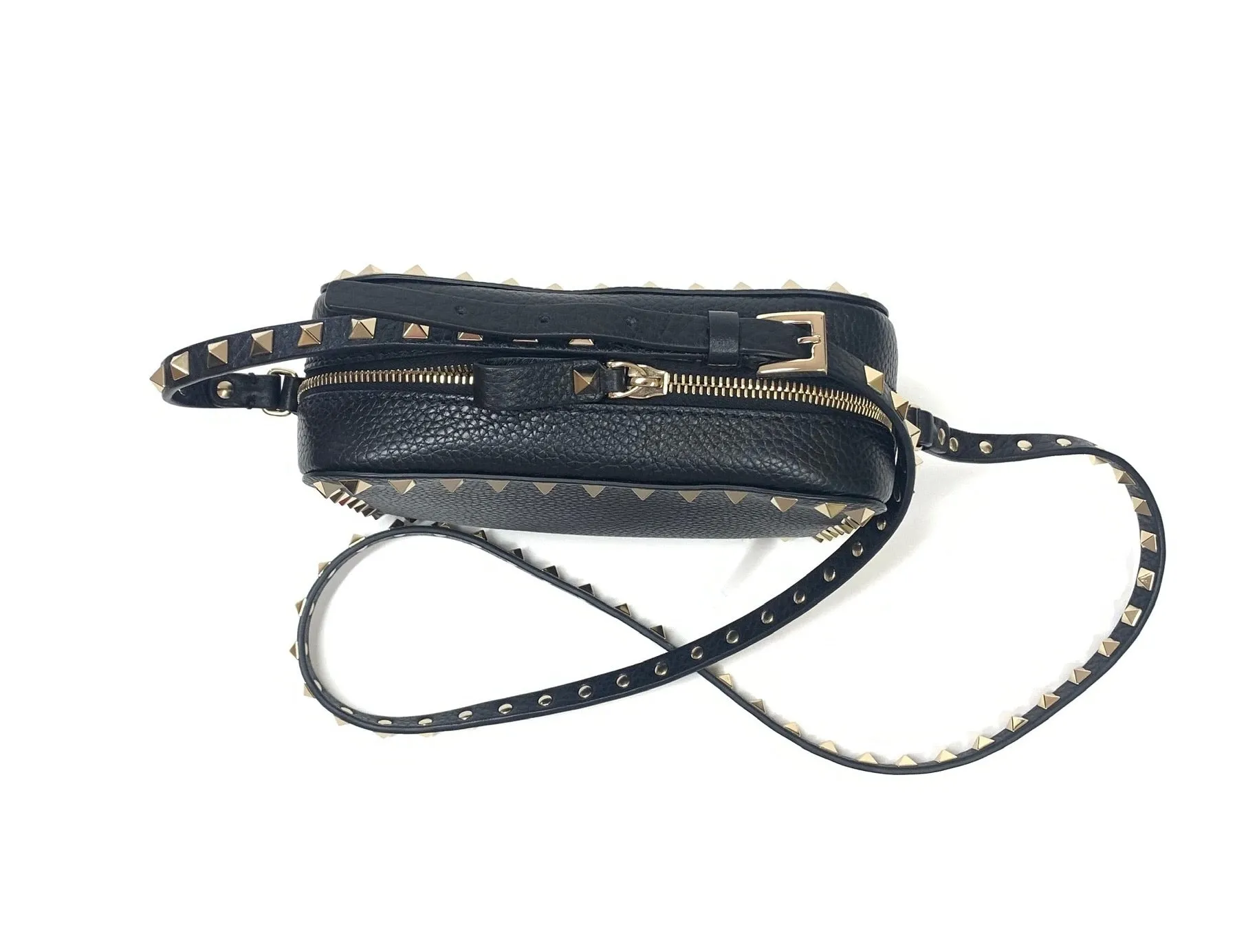 VALENTINO GARAVANI ROCKSTUDS ROLLING CAMERA CROSSBODY GRAINY CALFSKIN HANDBAG
