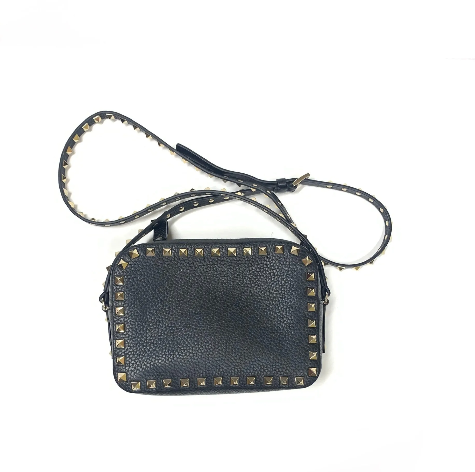 VALENTINO GARAVANI ROCKSTUDS ROLLING CAMERA CROSSBODY GRAINY CALFSKIN HANDBAG