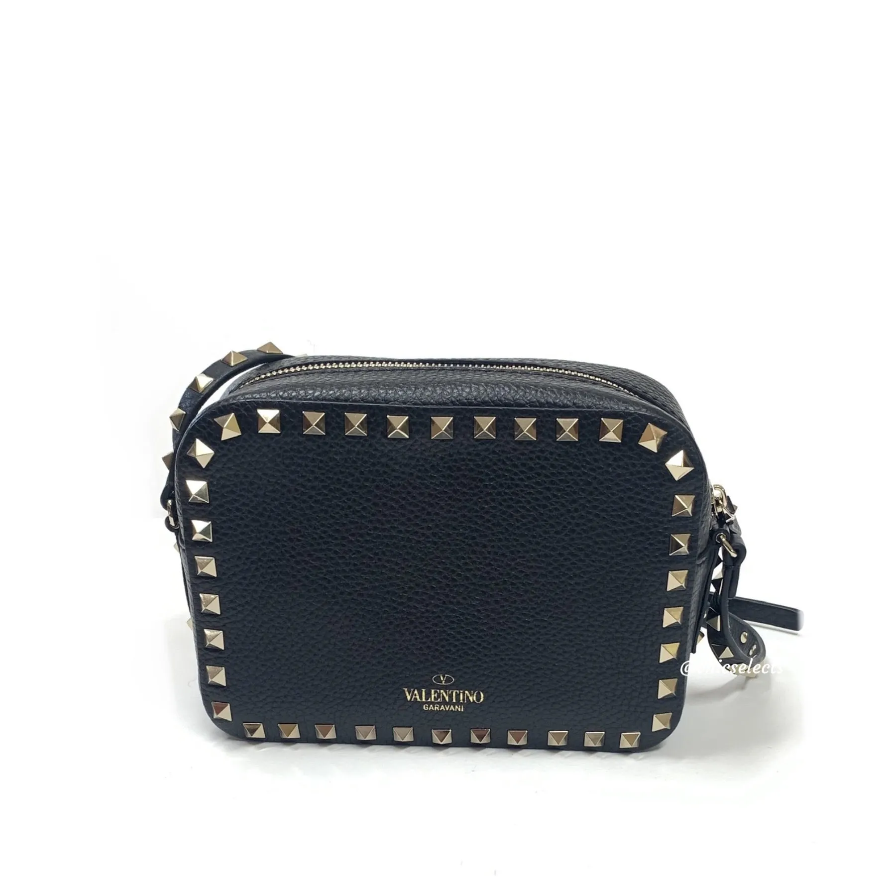 VALENTINO GARAVANI ROCKSTUDS ROLLING CAMERA CROSSBODY GRAINY CALFSKIN HANDBAG